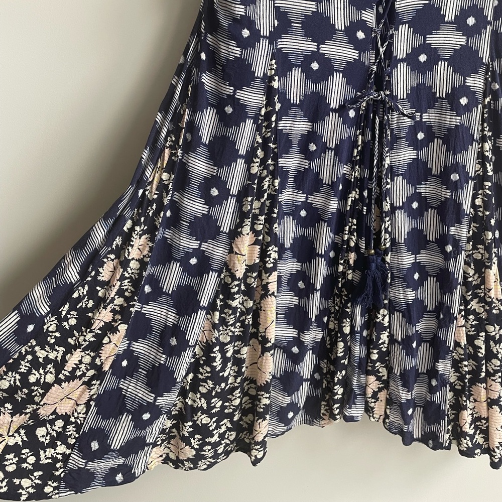 Anthropologie Maeve Indiga Swing Dress Mixed Print Floral Geometric Corset Back - Picture 11 of 12